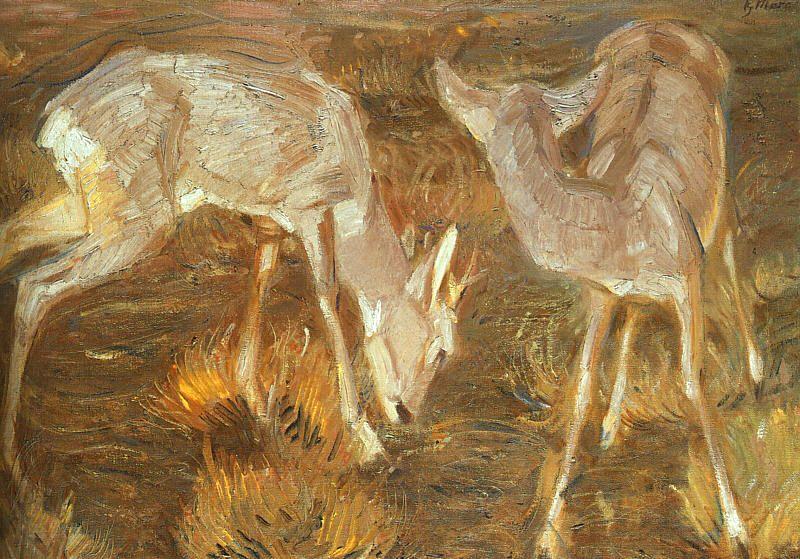 Franz Marc Deer at Dusk Norge oil painting art